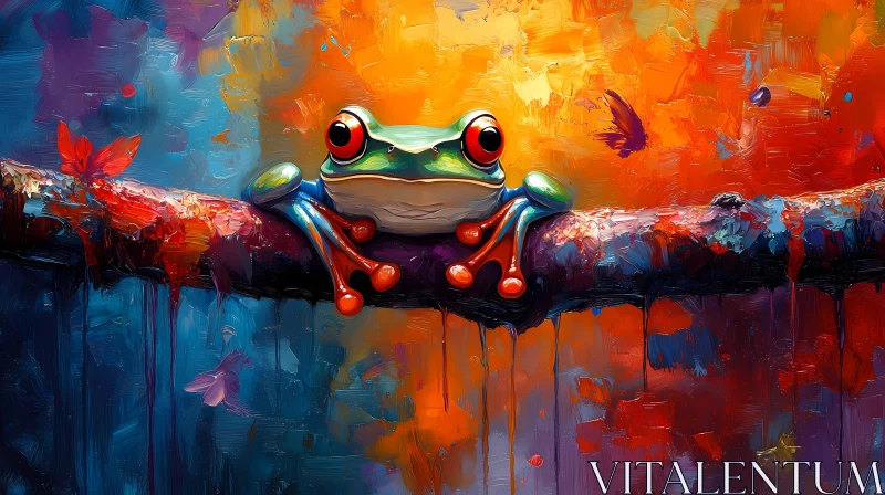 Colorful Frog Art on Abstract Background AI Image