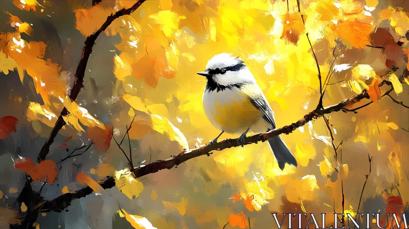 Bird Among Autumn Leaves AI Image