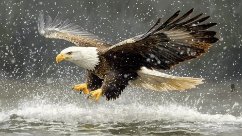 Eagle Catching Prey in Winter