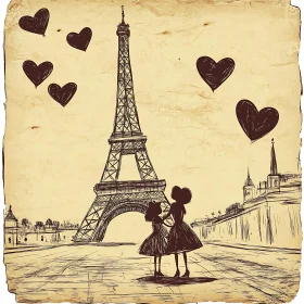 Eiffel Tower Sketch with Hearts