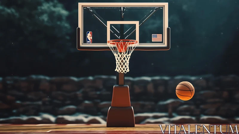 A basketball hoop with an orange ball AI Image