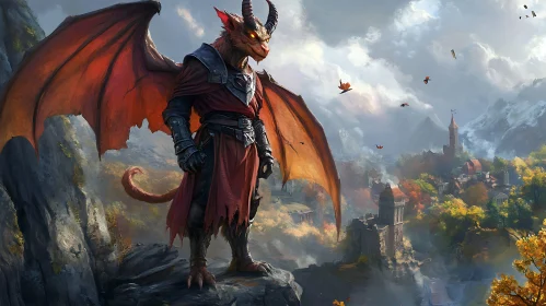 Fantasy Dragon Perched on Cliffside