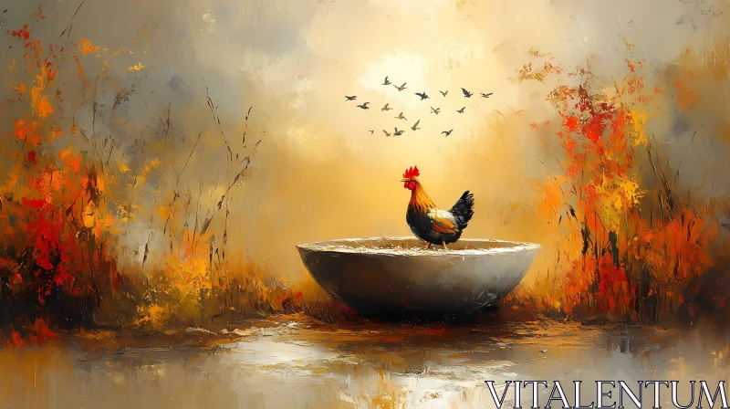 AI ART Rooster with Autumn Colors