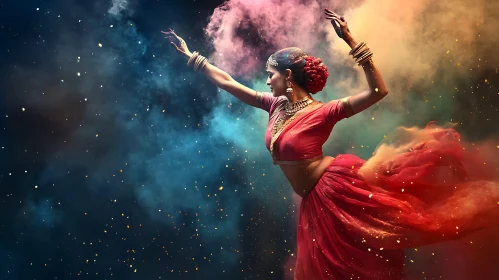 Woman Dancing in Colorful Smoke