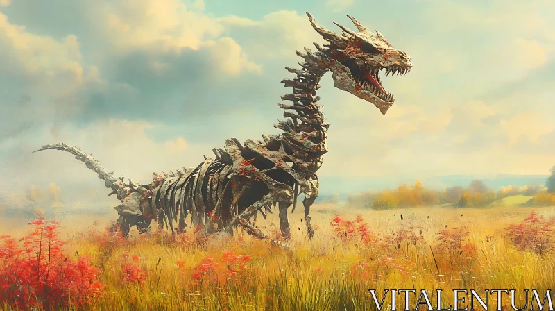 AI ART Dragon Skeleton in Autumnal Field