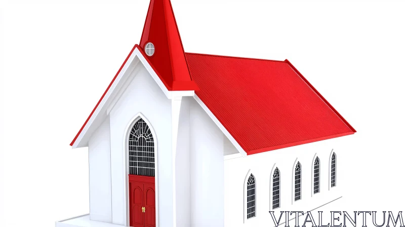 Red and White Church Architecture AI Image