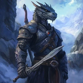 Armored Dragon Warrior in Winter Landscape