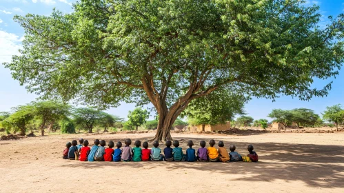 Kids Resting Under Tree Shade