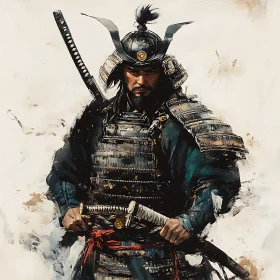 Samurai in Armor with Swords