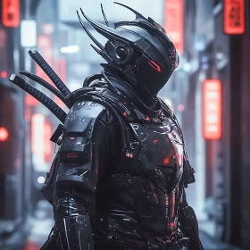 Cybernetic Warrior in Urban Setting