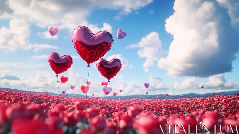 AI ART Romantic Balloons Over Flower Meadow