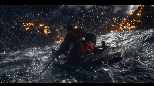 Person in Boat During Storm