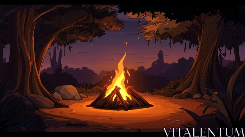 Twilight Campfire Scene in the Forest AI Image