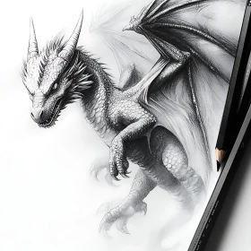 Grayscale Dragon Drawing with Pencil