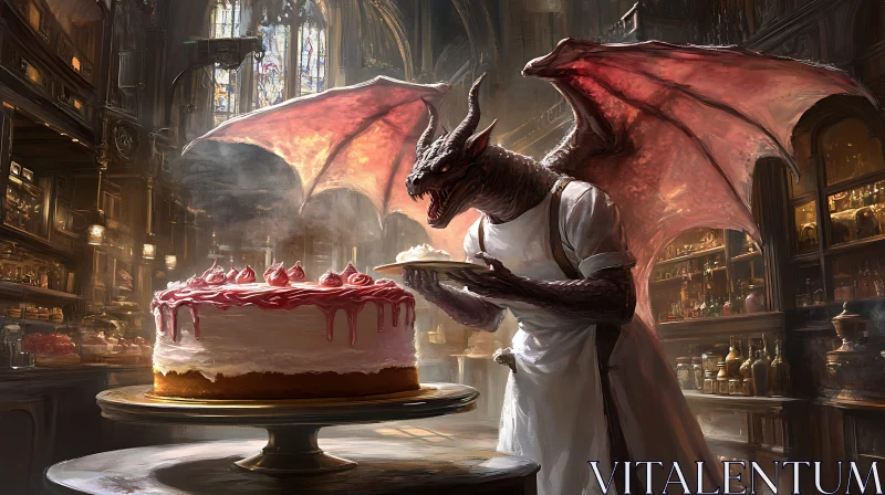 Whimsical Dragon Baker in Potion Shop AI Image