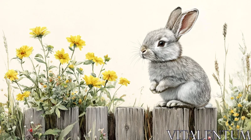 Bunny with Yellow Blooms in Garden AI Image