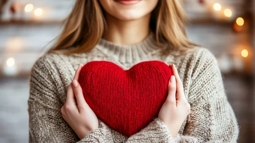 Woman's Affection: A Knitted Heart Portrait