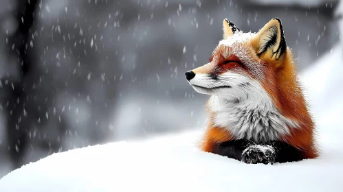 Tranquil Fox Amid Falling Snow