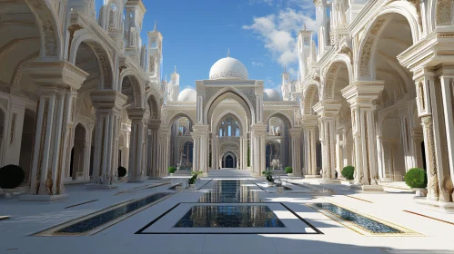 White Mosque with Reflective Pools