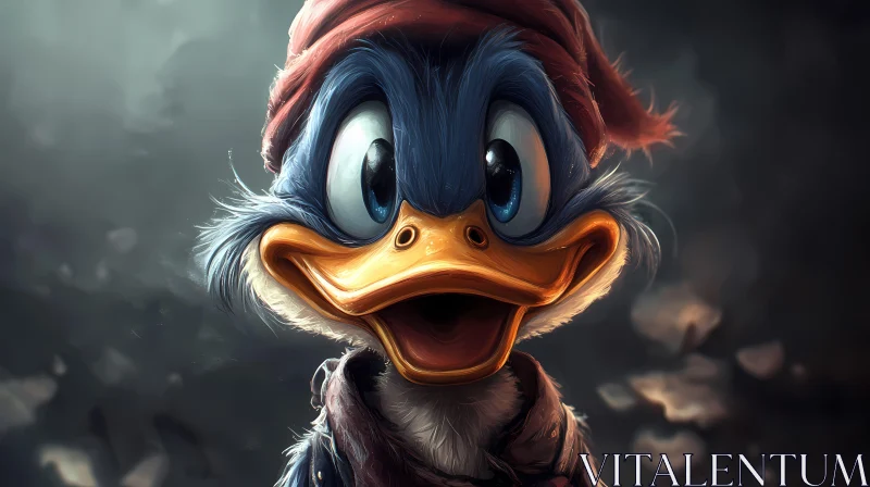 Smiling Duck Cartoon with Expressive Eyes AI Image