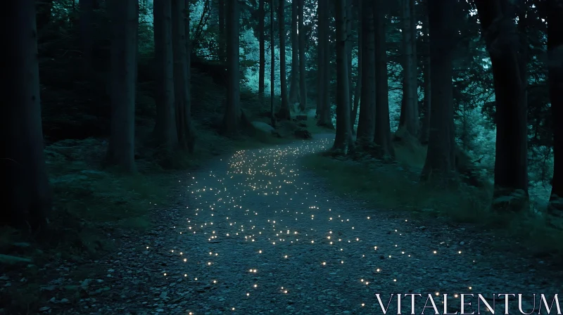 AI ART Glowing Trail Through the Dark Woods