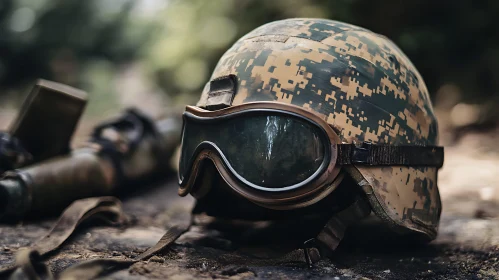 Camouflage Helmet with Goggles