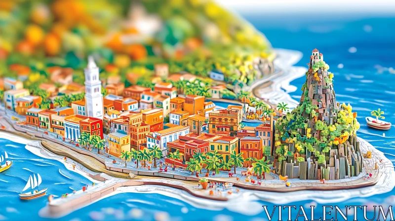 Miniature Seaside Town Scenic View AI Image