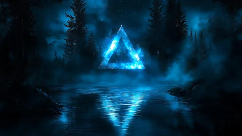 Glowing Triangle Reflection in Forest Lake