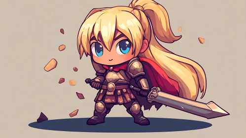 Cute Cartoon Warrior with Sword