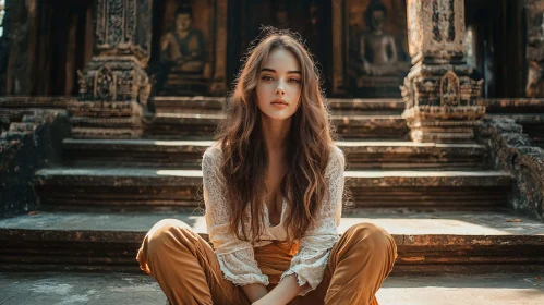 Woman in Lace on Temple Steps