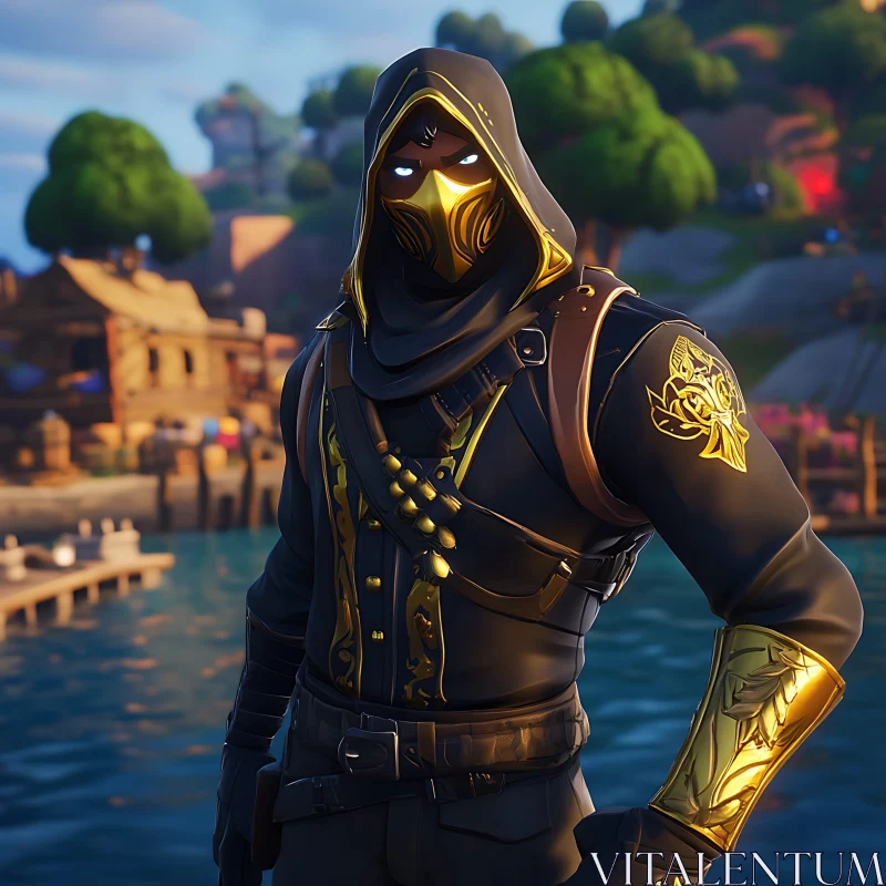 Mysterious Warrior in Black and Gold AI Image