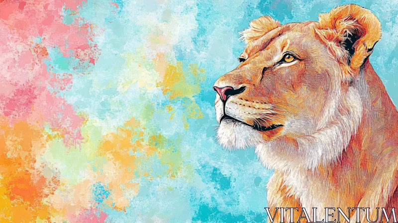 Artistic Lion Portrait with Vivid Colors AI Image