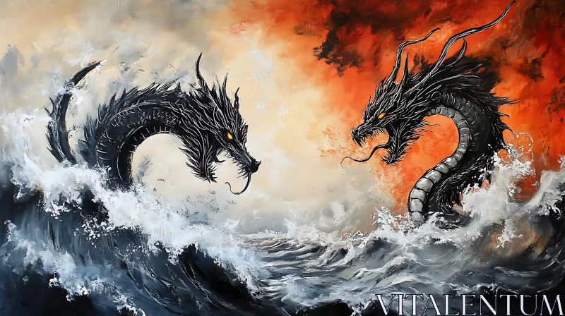 AI ART Serpentine Dragons in Tempestuous Waters