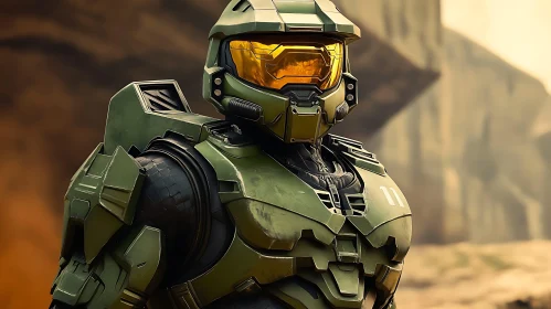 Futuristic Soldier in Green Armor