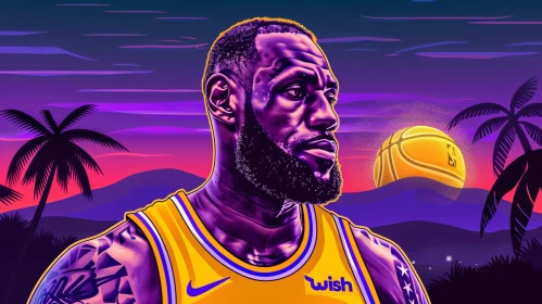 Sunset and Palm Trees with LeBron James Art