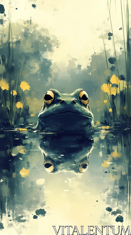 AI ART Serene Frog Reflection