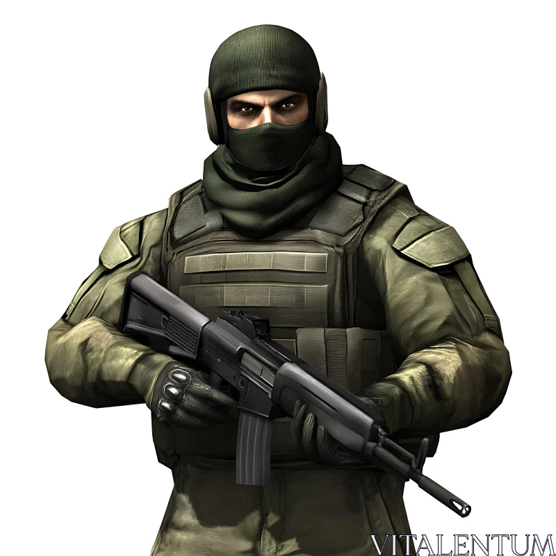 Military Man with Firearm AI Image