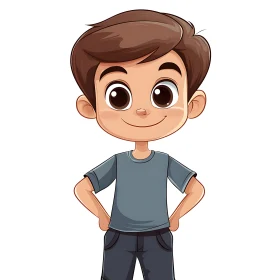 Smiling Cartoon Boy with Hands on Hips