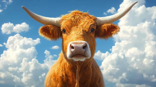 Golden Brown Cow with Clouds