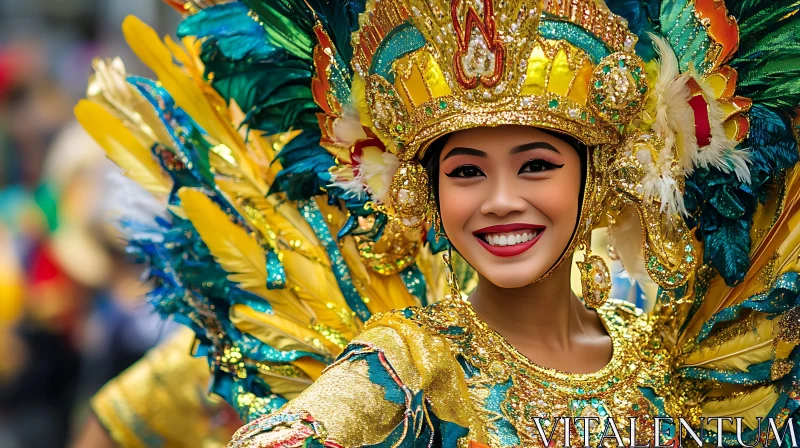 Woman with Feathers and Gold AI Image