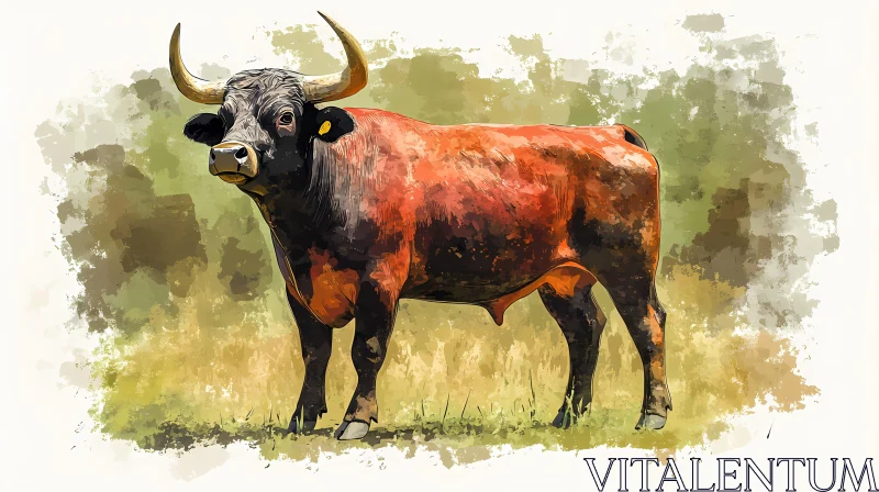 Bull Artwork with Green Background AI Image