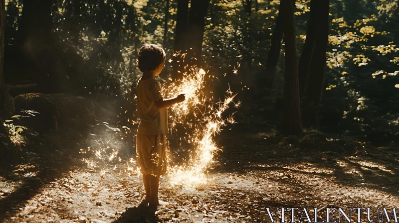 Child's Magical Moment in the Woods AI Image