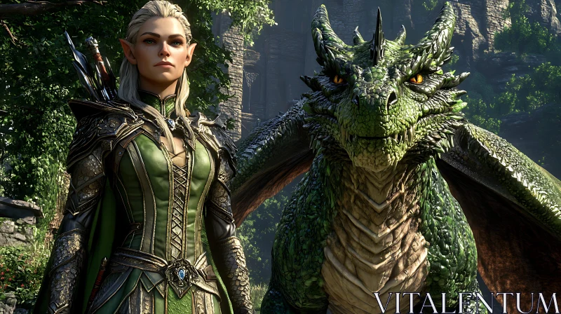 AI ART Enchanting Elf with Dragon Companion