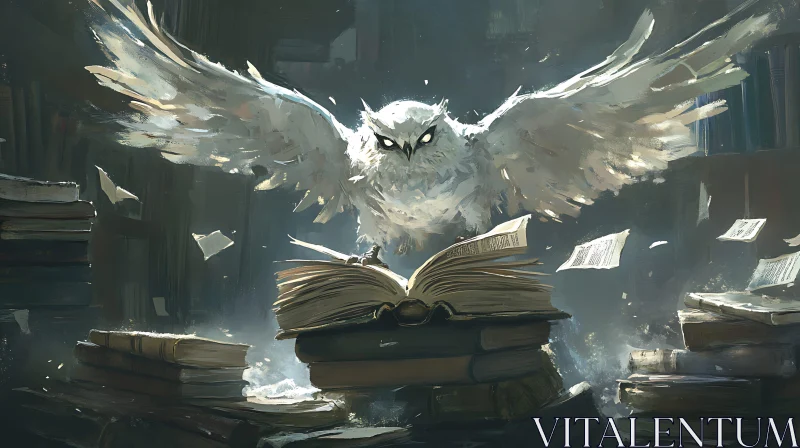 AI ART Mystical Owl Above Books