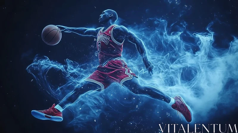 Athlete's Smoky Basketball Jump AI Image