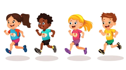 Cartoon Kids Running Together