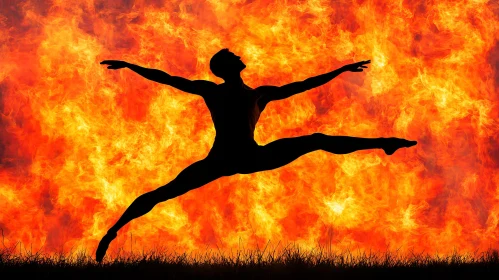 Ballet Jump Silhouette in Front of Flames