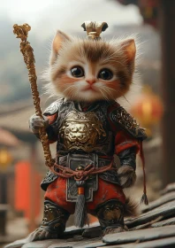 Armored Kitten with Golden Staff