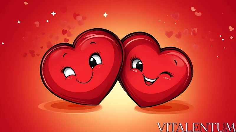 Two Cartoon Hearts with Happy Faces AI Image