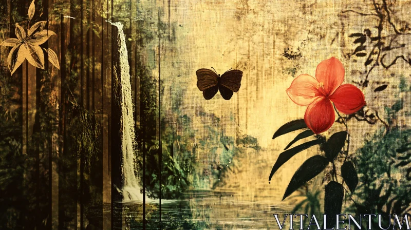 AI ART Jungle Waterfall with Flower